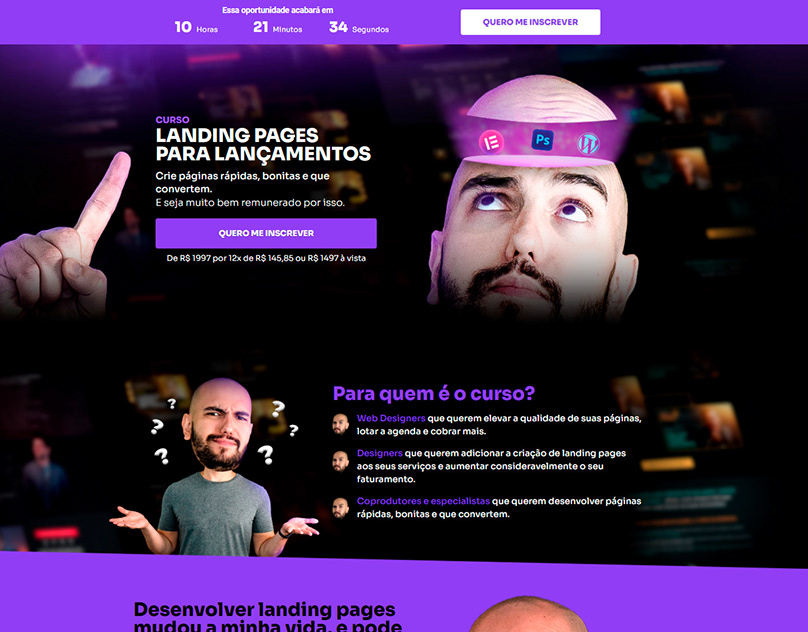 Landing Pages para lançamentos com o Wordpress Elementor e Adobe Photoshop